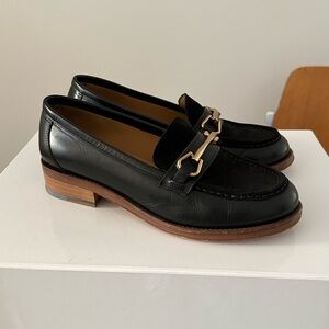 APC Diana Loafers size 39, black, leather and suede with gold hardware